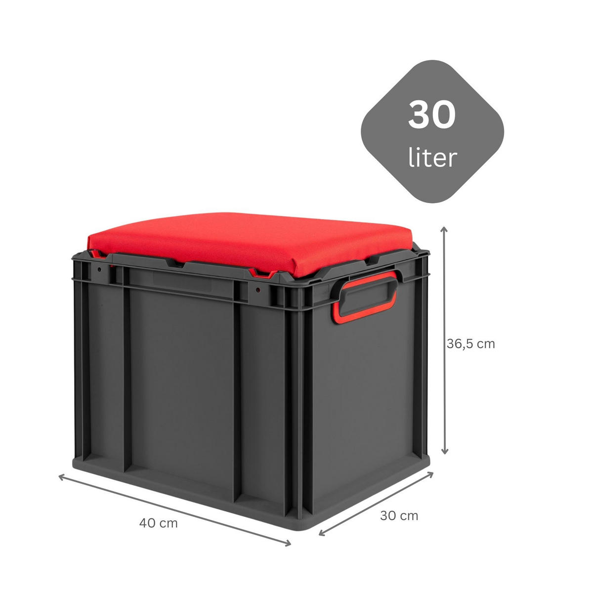 EUROBOX NextGen Seat Box Rot, HxBxT 36,5x30x40cm, 30 Liter, Griffe geschlossen, Schwarz - Schwarz, Kunststoff (30/36.5/40cm) - PROREGAL