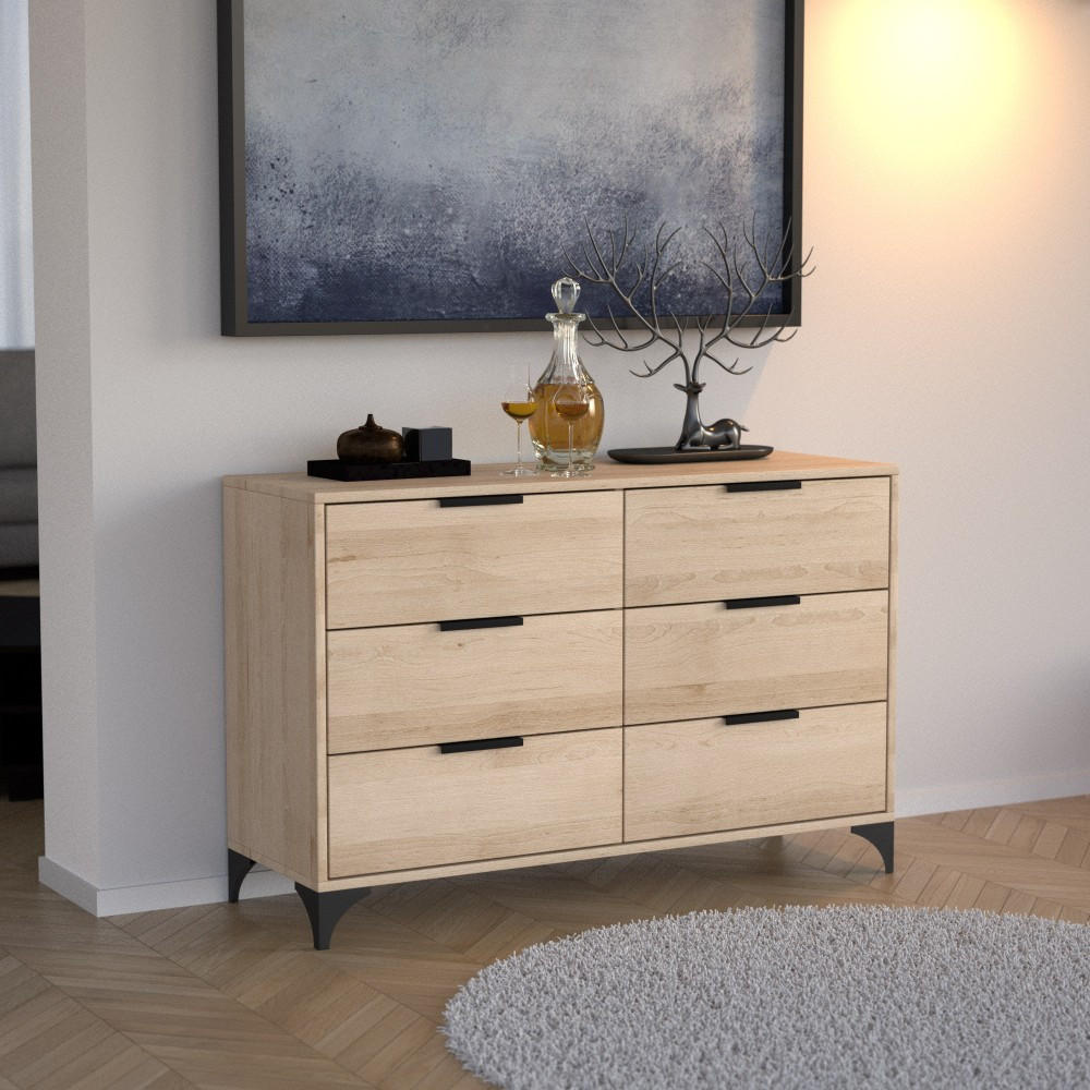 KOMMODE Home mit 6 Schubladen, 120 cm, mit Griffen, eiche Artisan - Schwarz/Eiche Artisan, Holzwerkstoff (120/80/40cm) - Beautysofa