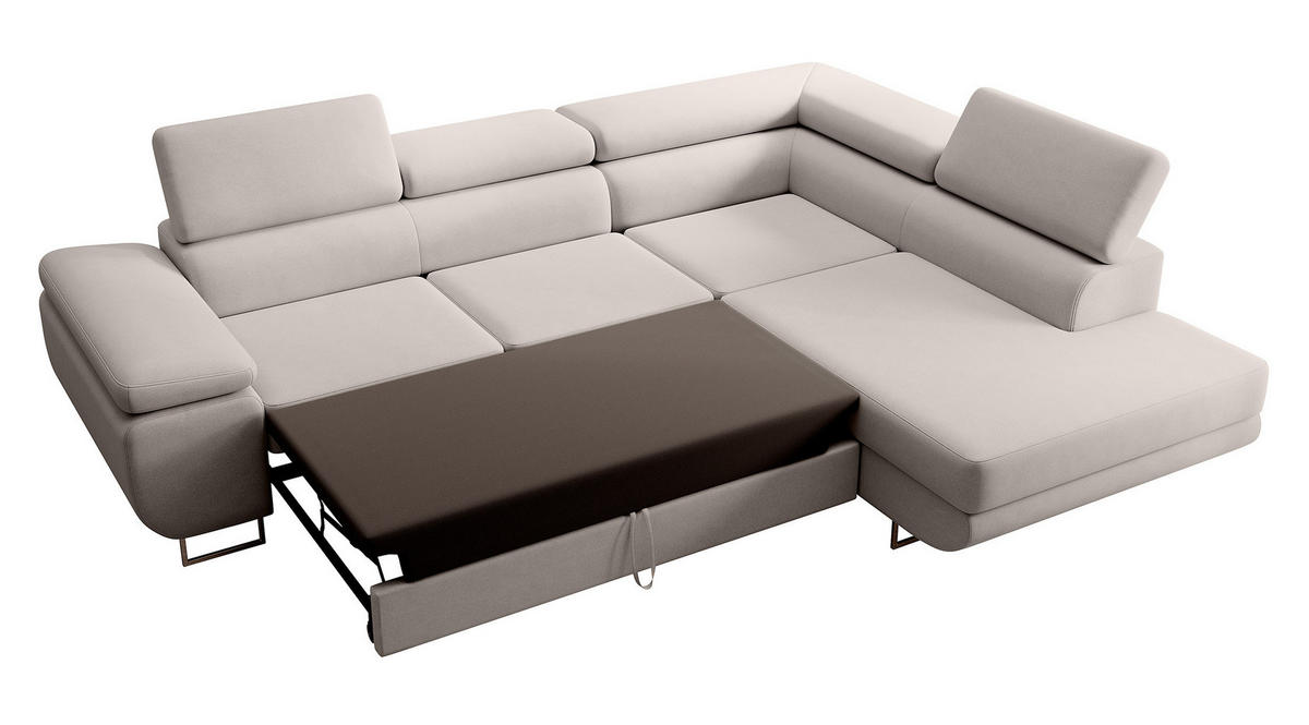 ECKSOFA Stevil Cremeweiß Velours - Silberfarben/Creme, Textil/Metall (275/203cm) - Selsey