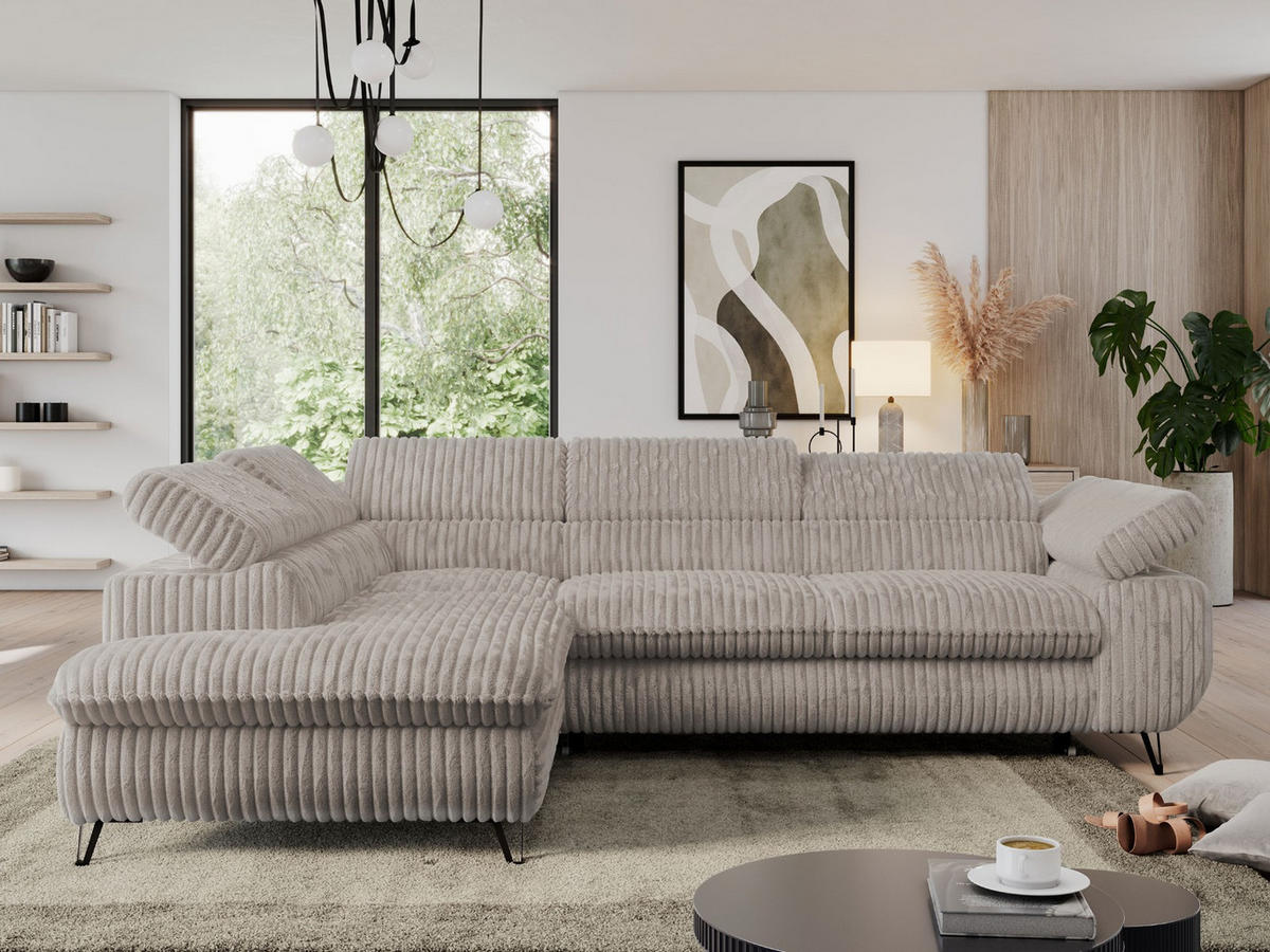 ECKSOFA PEDRO L Hellbraun Cord - Links Seite - Hellbraun/Schwarz, Textil/Metall (208/273cm) - MKS