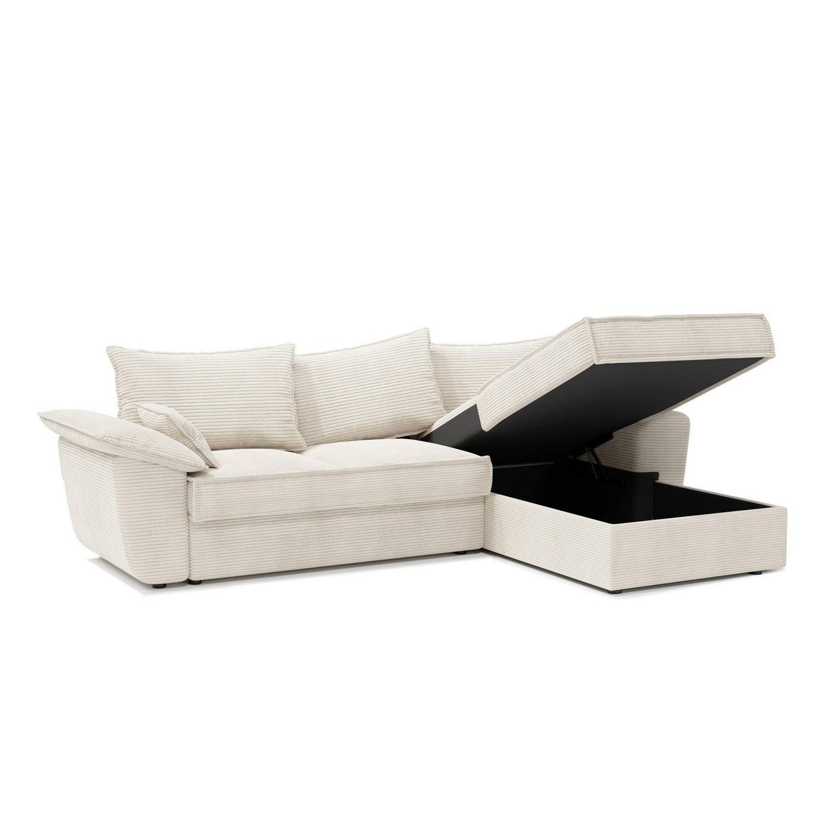 ECKSOFA RECHTS Gerippter Samt Creme 257cm - Creme, Textil (257/168cm) - Sia Home