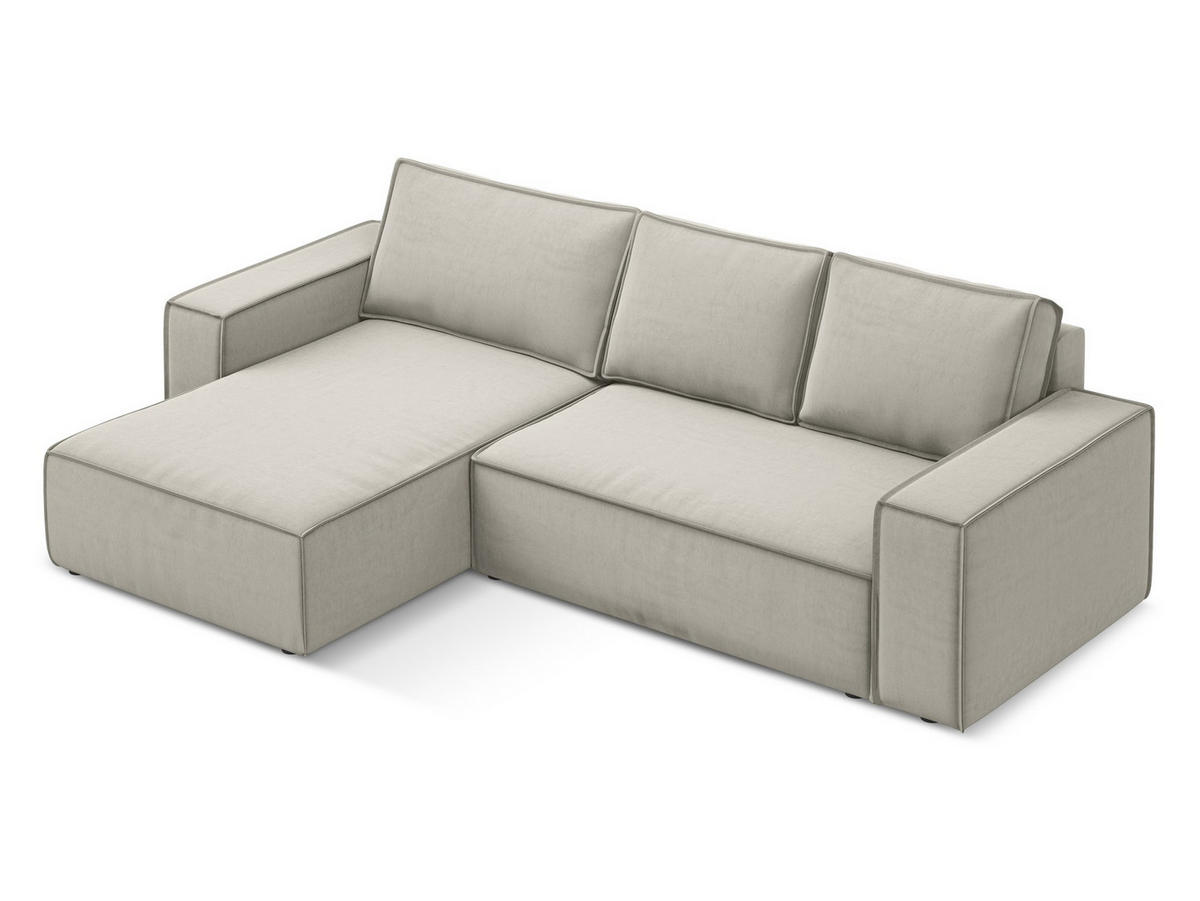 ECKSOFA mit Schlaffunktion Samt Stoff Creme - Perlmutt/Creme, Kunststoff/Textil (185/290cm) - Makamii