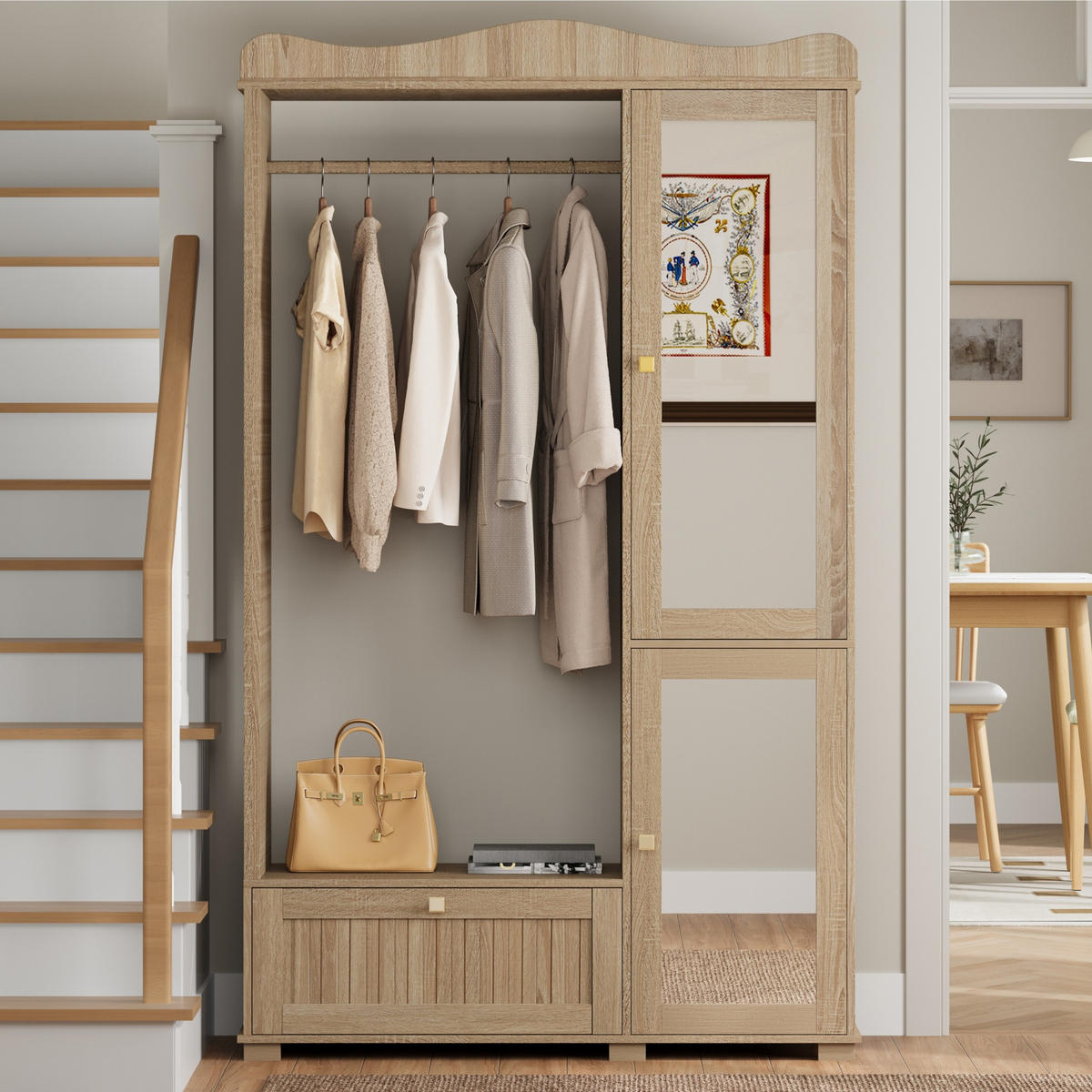 GARDEROBENSCHRANK Spiegel Kleiderstange Schublade - Eichefarben, Holz (115.5/194.5/38.5cm) - Fortuna Lai