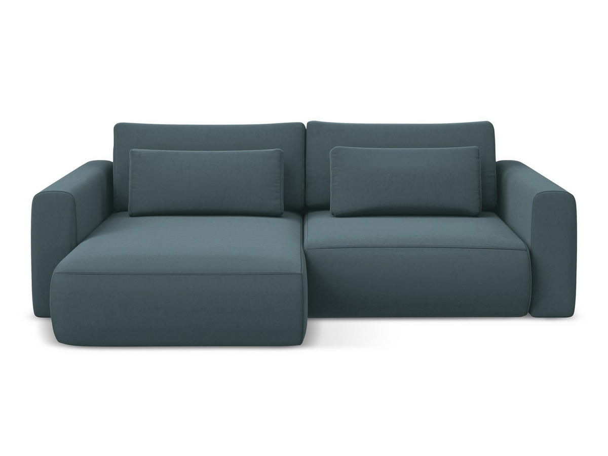 ECKSOFA mit Schlaffunktion Samt Stoff Blau - Blau/Petrol, Kunststoff/Textil (149/240cm) - Makamii