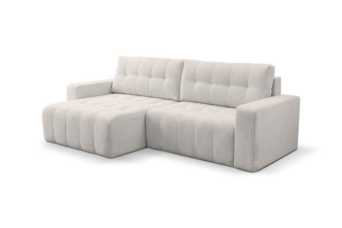 ECKSOFA Masina Weiß, Schlafsofa aus Cordstoff - Weiß, Holzwerkstoff (245/143cm) - Bettso