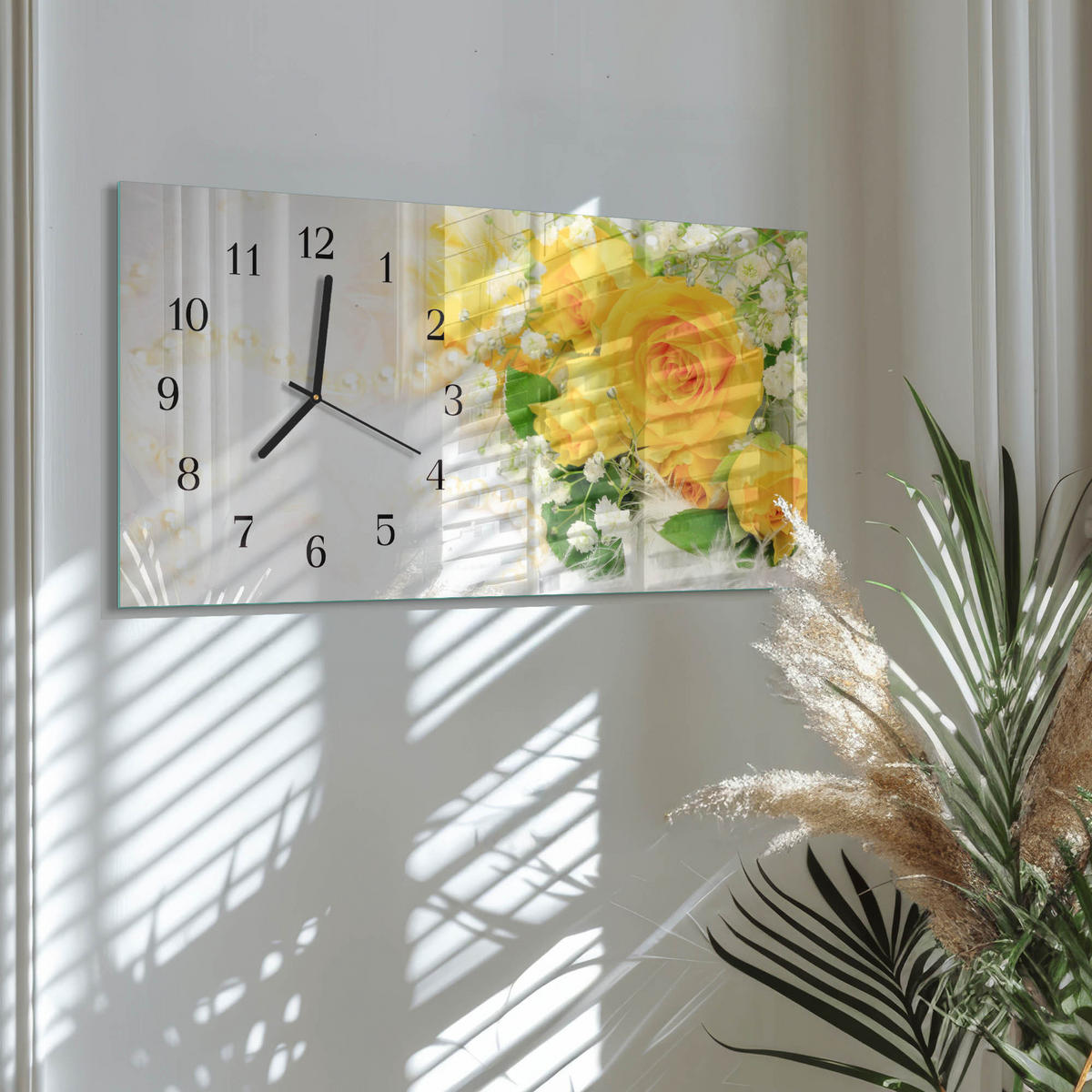 WANDUHR 60x30 cm - Steine - Gelb, Glas (60/30/0.4cm) - TULUP