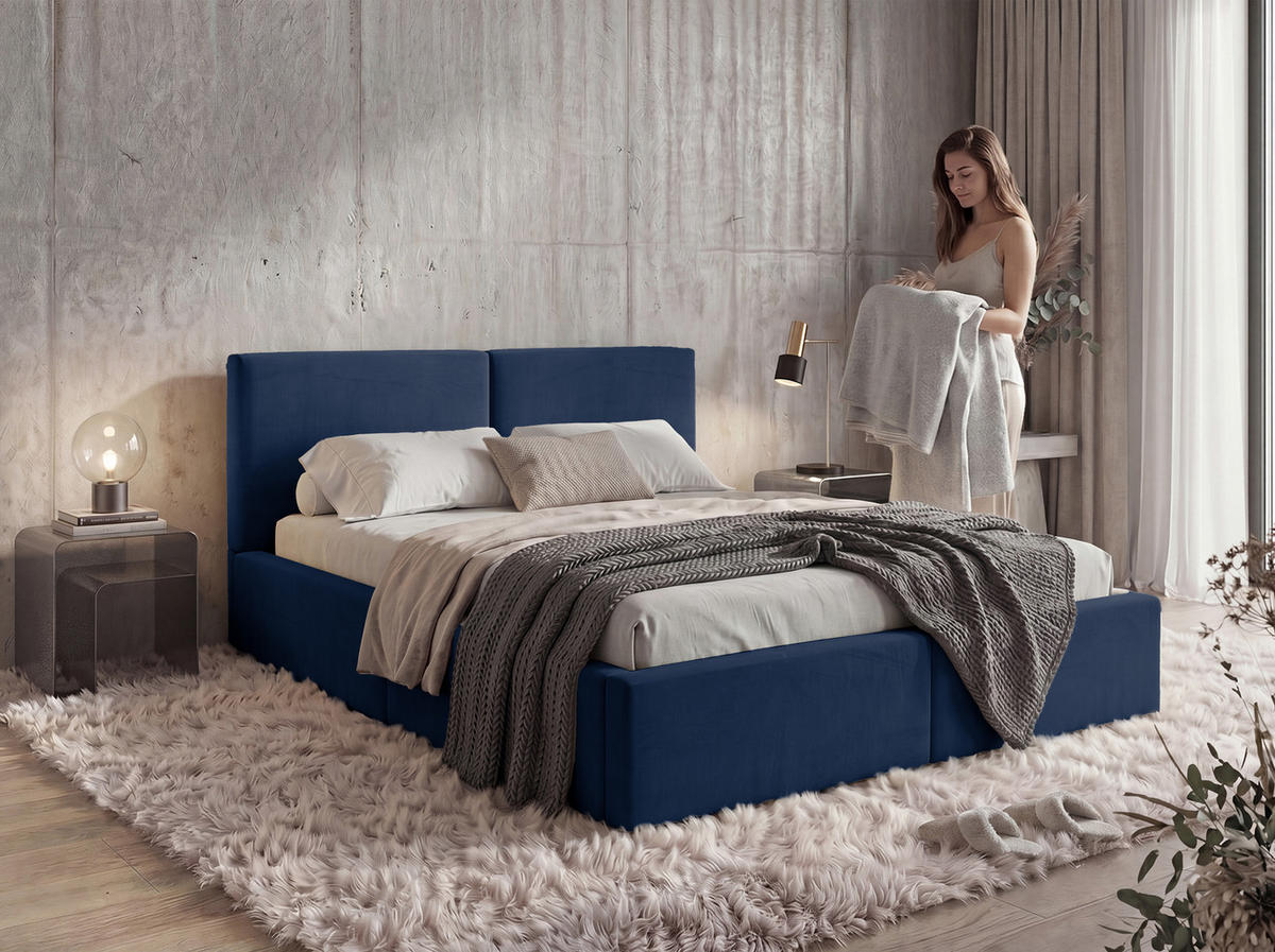 POLSTERBETT 140X200 Blau mit Stauraum inkl. Hebemechanismus - Blau, Textil (140/200cm) - Interbeds
