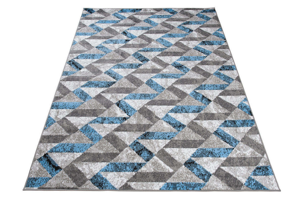 TEPPICH MAYA Blau Geometrisch Streifen Meliert 140/200 cm - Blau, Textil (140/200cm) - Tapiso