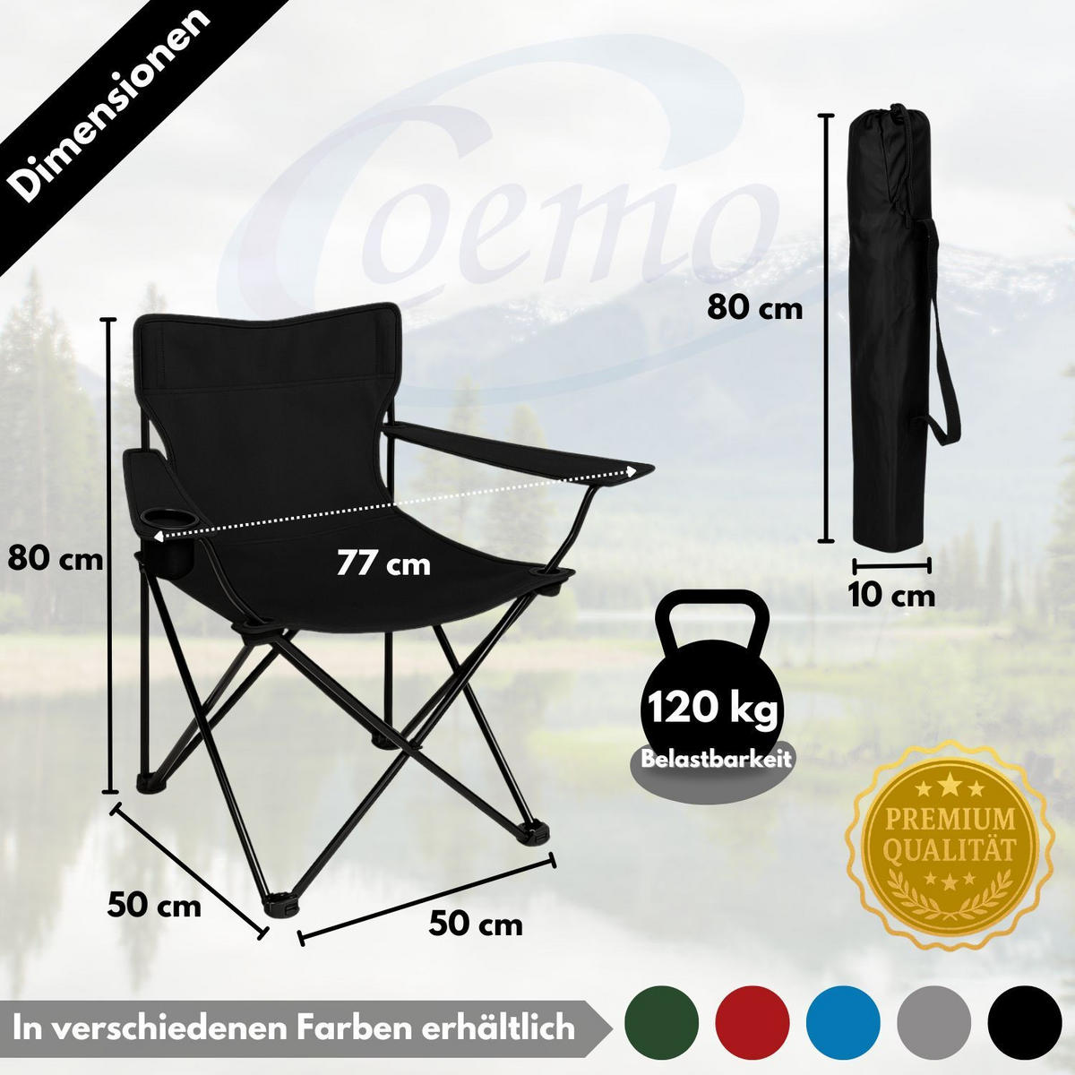 CAMPINGSTUHL FALTBAR 4er Set in Schwarz - Schwarz, Metall (50/80/50cm) - Coemo