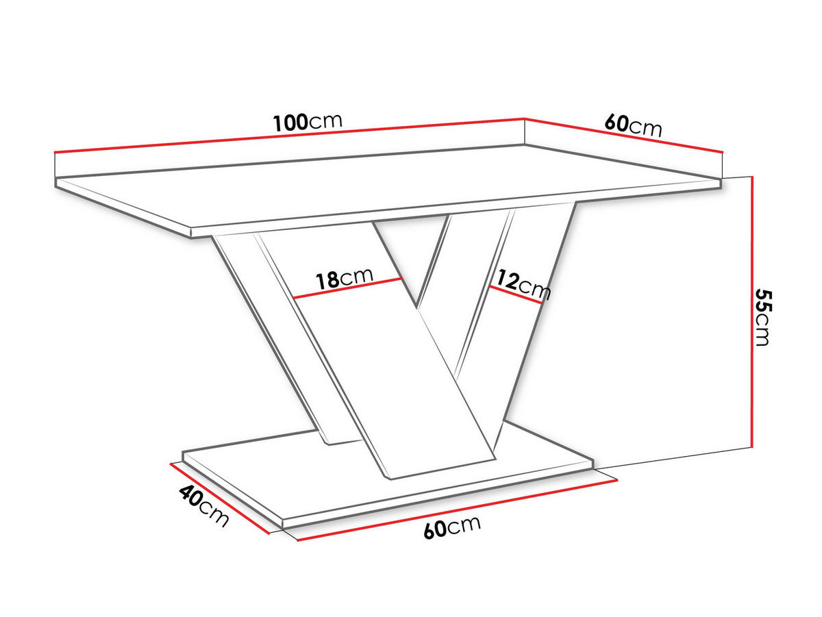 COUCHTISCH Dubai - Schwarz Hochglanz/Grau, Holzwerkstoff (60/100/55cm) - MIRJAN24