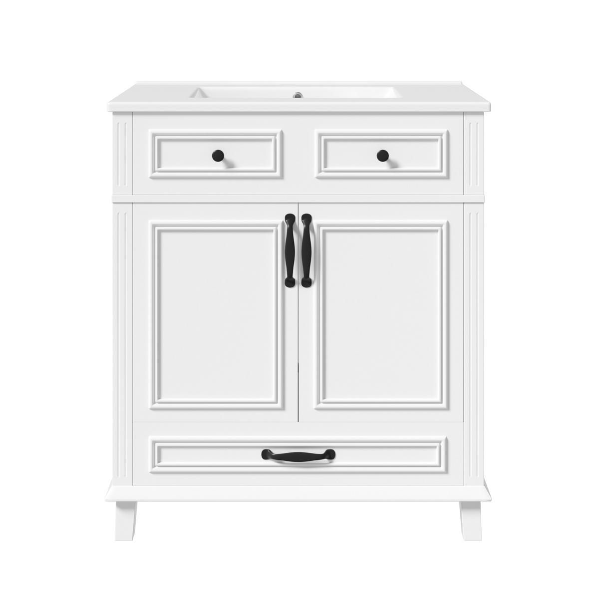 WASCHTISCH aus MDF und Keramik 77x46x86 cm Weiß mit integriertem Keramikbecken, Soft-Close und Stauraum - Weiß, Keramik (77/86/46cm) - Modfu