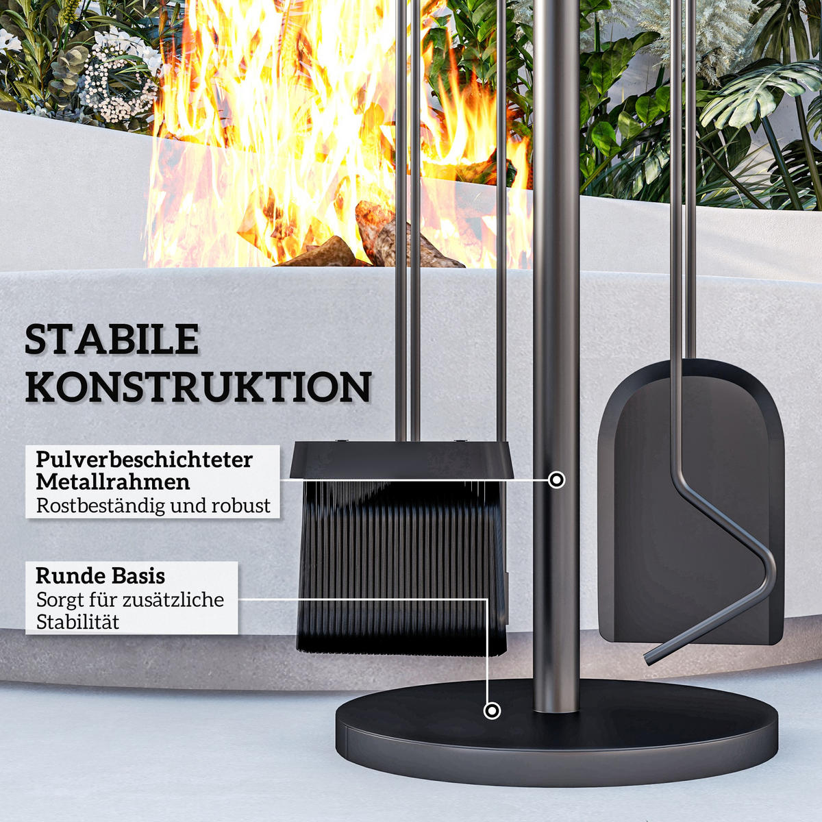 KAMINBESTECK - Schwarz, Metall (25/54/25cm) - Outsunny