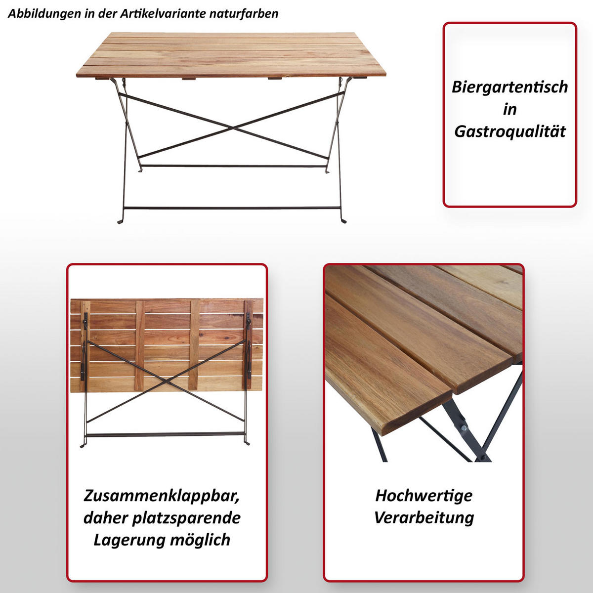 BIERGARTENTISCH KLAPPBAR rechteck Braun - Braun, Holz - MCW