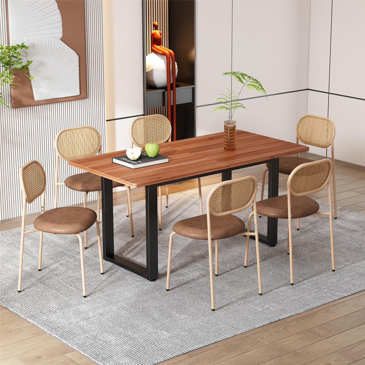 ESSZIMMERSTUHL 4er Set Rattan Stuhl Metallbeine braun - Braun, Leder (46/80/48cm) - Kaket