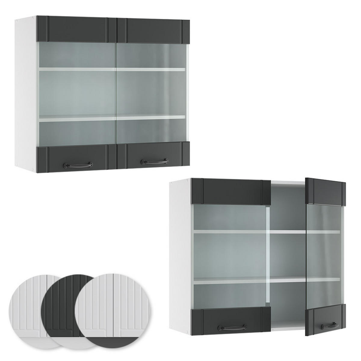 KÜCHENGLASSCHRANK Fame-Line Anthrazit Landhaus 80 cm - Anthrazit/Weiß, Holzwerkstoff (80/72/34.1cm) - Vicco