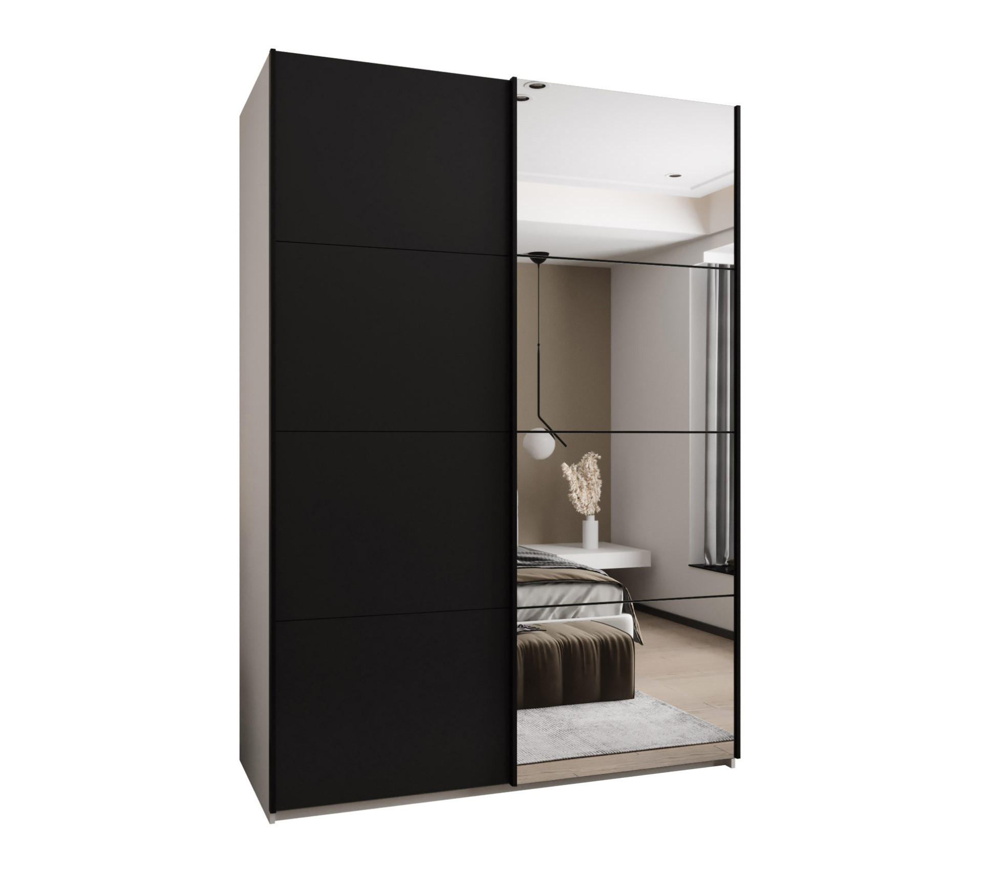 Abiks Möbel Schwebetürenschrank Weiß, Schwarz, Schwarz 170x245x64 cm