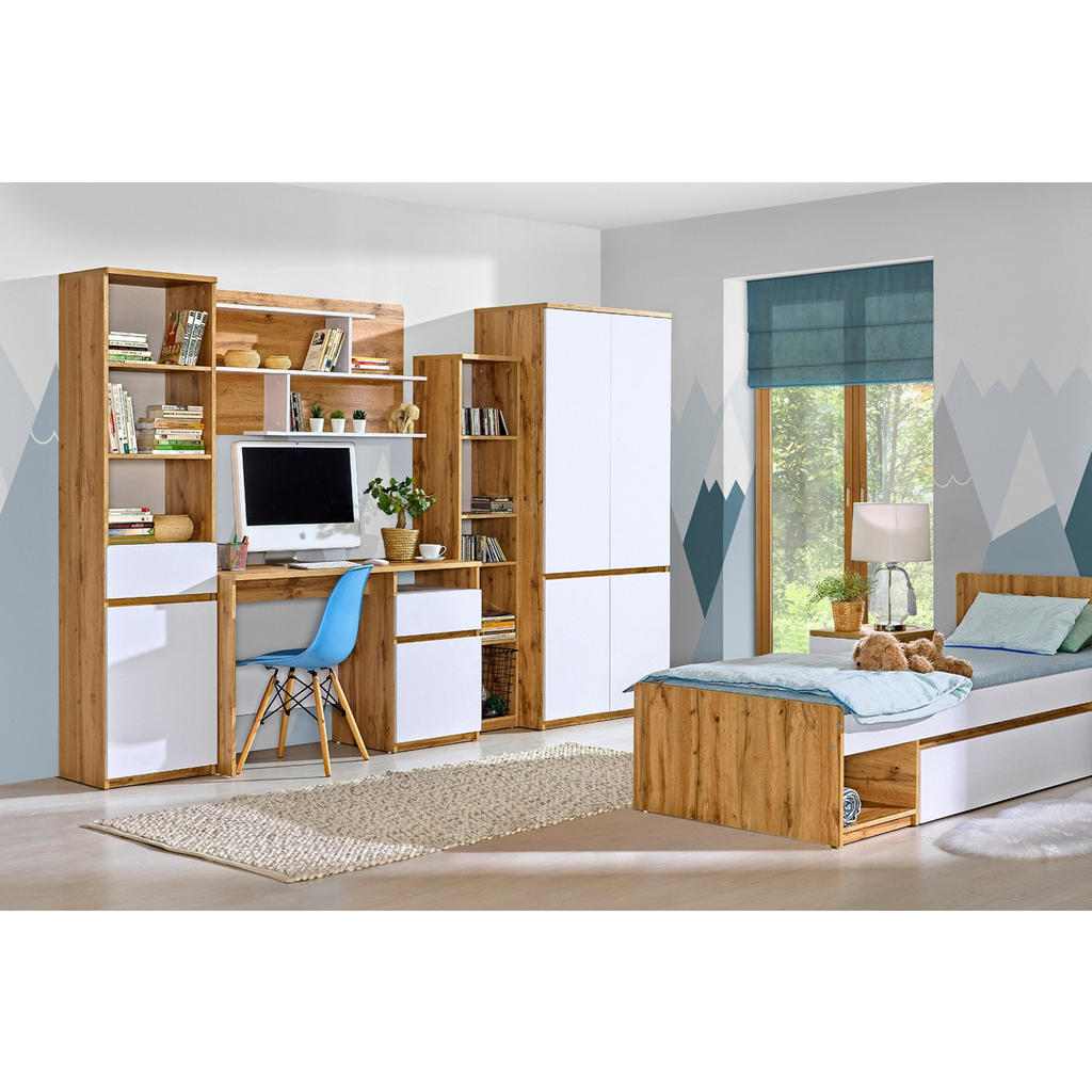 Thumbnail - Deine Möbel 24 Kleiderschrank, Weiß, Eiche Wotan, Holzwerkstoff, 80x195x52 cm, Kinder- & Jugendzimmer, Kindermöbel, Kind...
