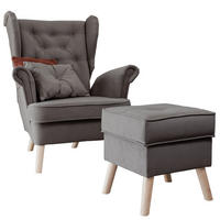 SESSEL mit Fußhocker Classic - Grau, Holz (92/107/80cm) - Idohome