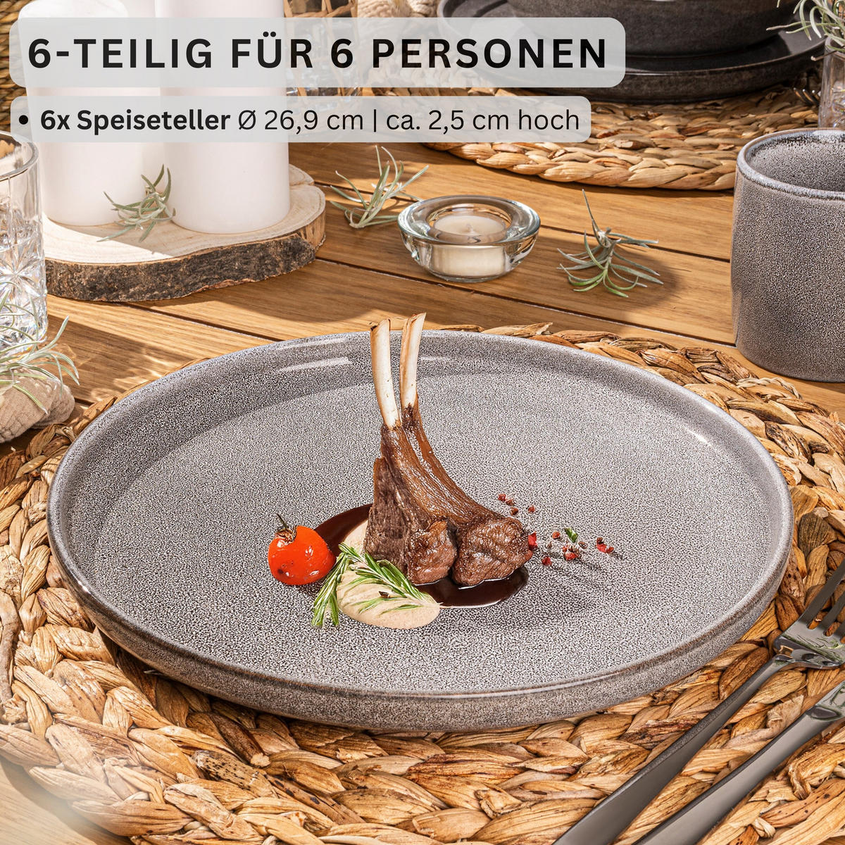 SPEISETELLER SET KAIRO MONDGRAU - 6 teilig aus Steingut - Dunkelgrau, Keramik (35cm) - Sänger