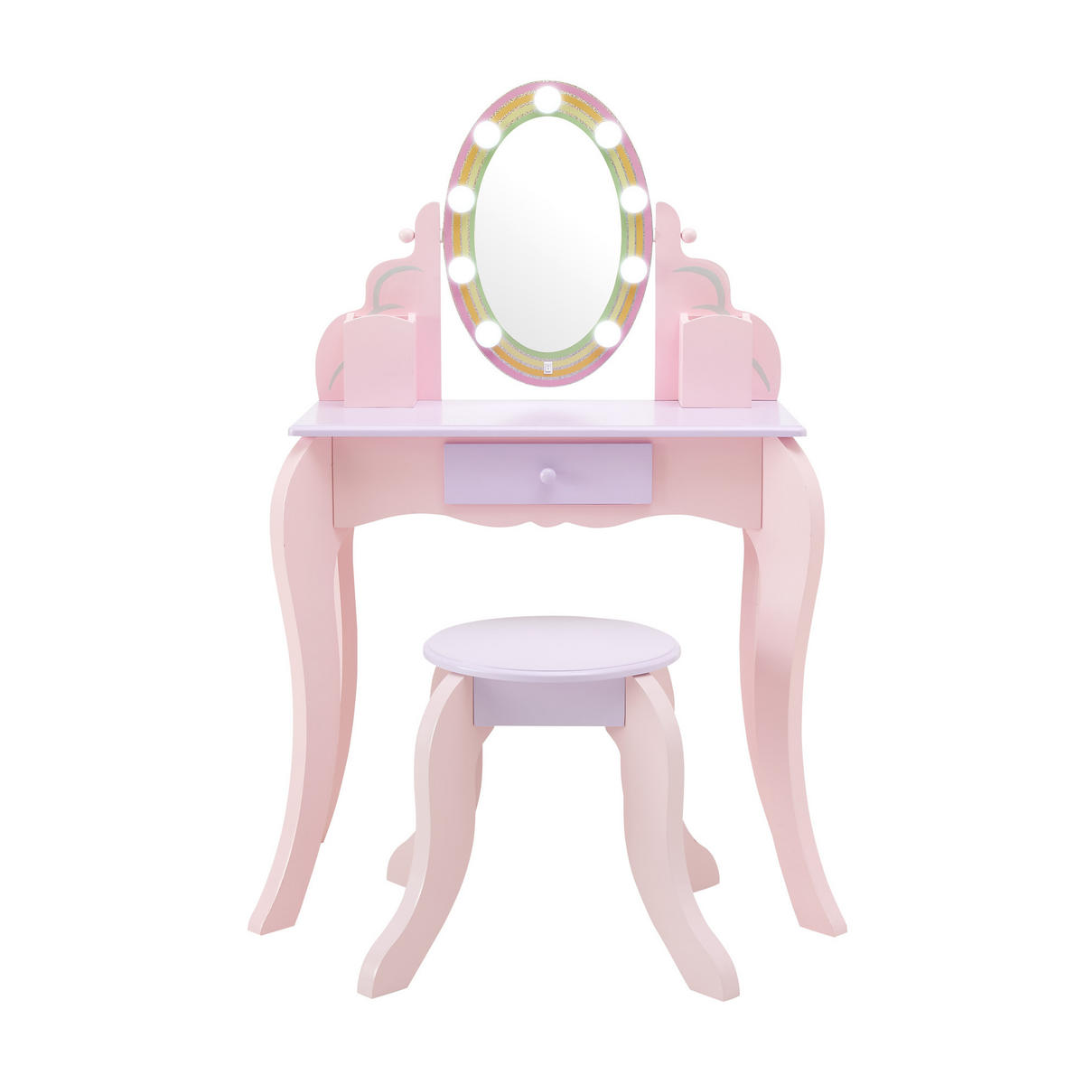 SCHMINKTISCH Kinder mit LED-Spiegel und Hocker, 99cm, Rosa - Pink, Holzwerkstoff (29/99/60cm) - Teamson Kids