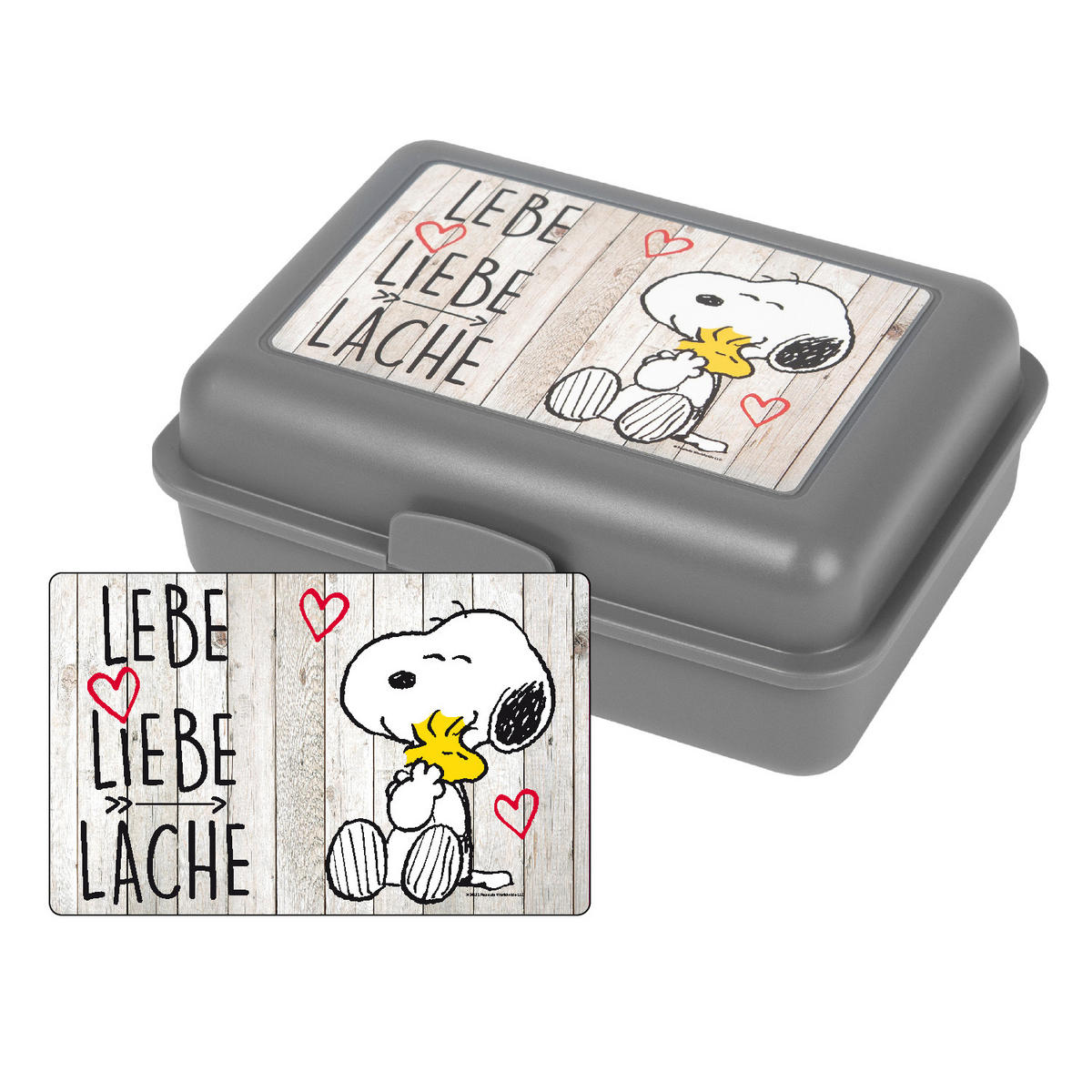 BROTDOSE The Peanuts Snoopy Lebe Liebe Lache Grau 17,5 x 12,8 x 6,9 cm - Grau, Kunststoff (17.5/6.9/12.8cm) - United Labels