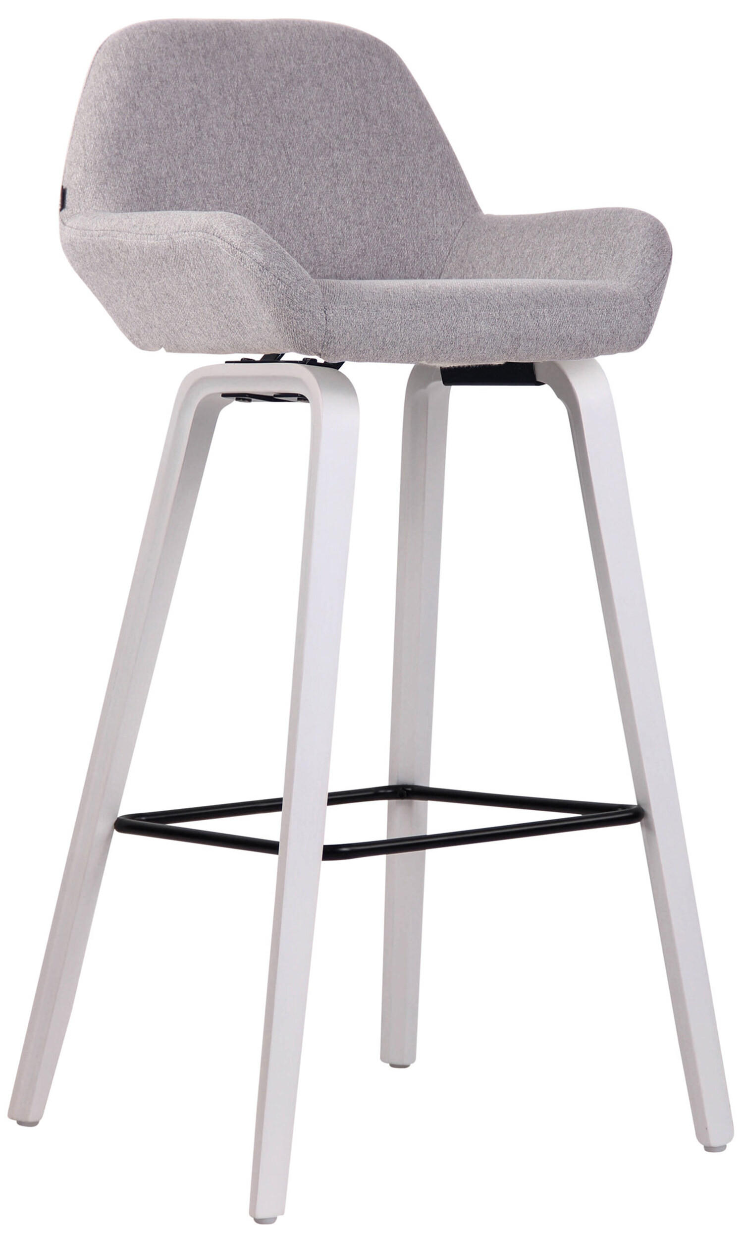 BARHOCKER Newnan, 4-Fuß Gestell weiß (Eiche), Stoff Grau - Weiß/Grau, Holz/Textil (52/100/51cm) - TPFLiving