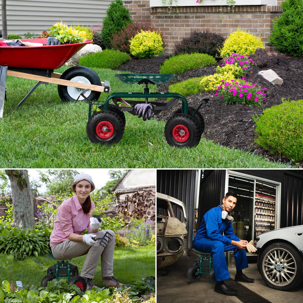 GARTENSITZ - Multicolor, Kunststoff/Metall (45/55/87cm) - Relaxdays