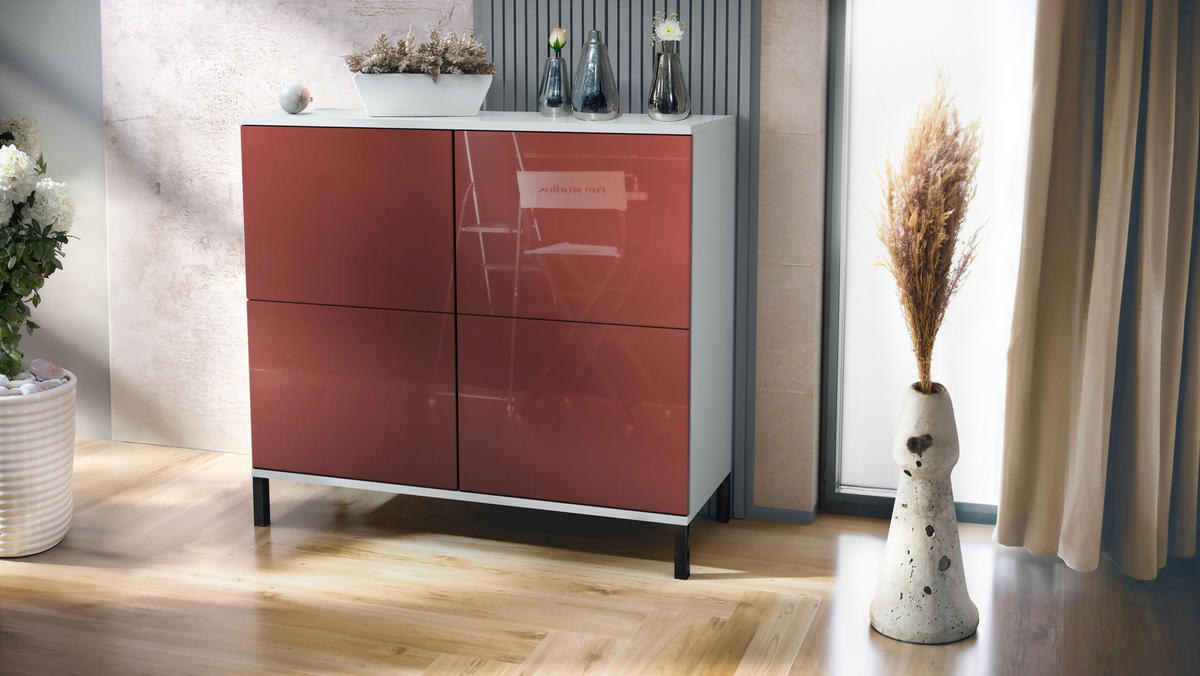 KOMMODE Rova Bordeaux Hochglanz - Bordeaux, Holzwerkstoff (92.5/83.5/35cm) - Vladon