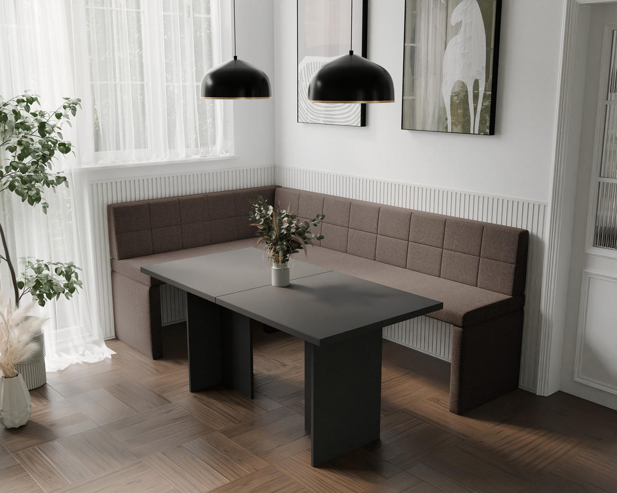 ECKBANK links MELVIN Webstoff, 128/168 cm Braun - Braun, Holz/Textil (128/168cm) - Idohome