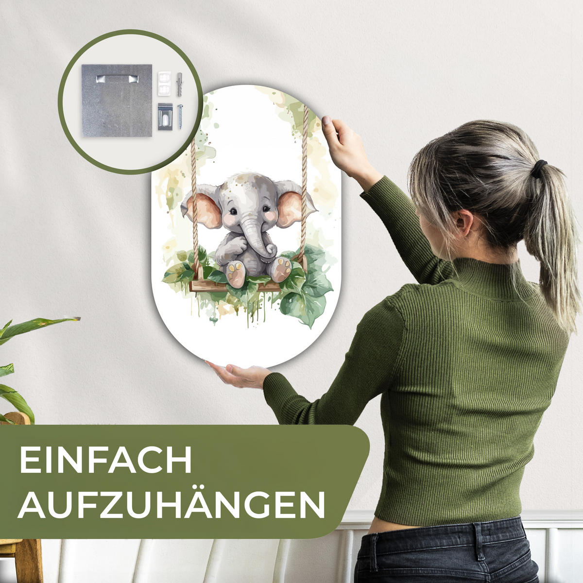 WANDBILD Elefant - Tier - Kinder - Dschungel 40x60 cm - Hellgrau, Kunststoff (40/60cm) - MuchoWow