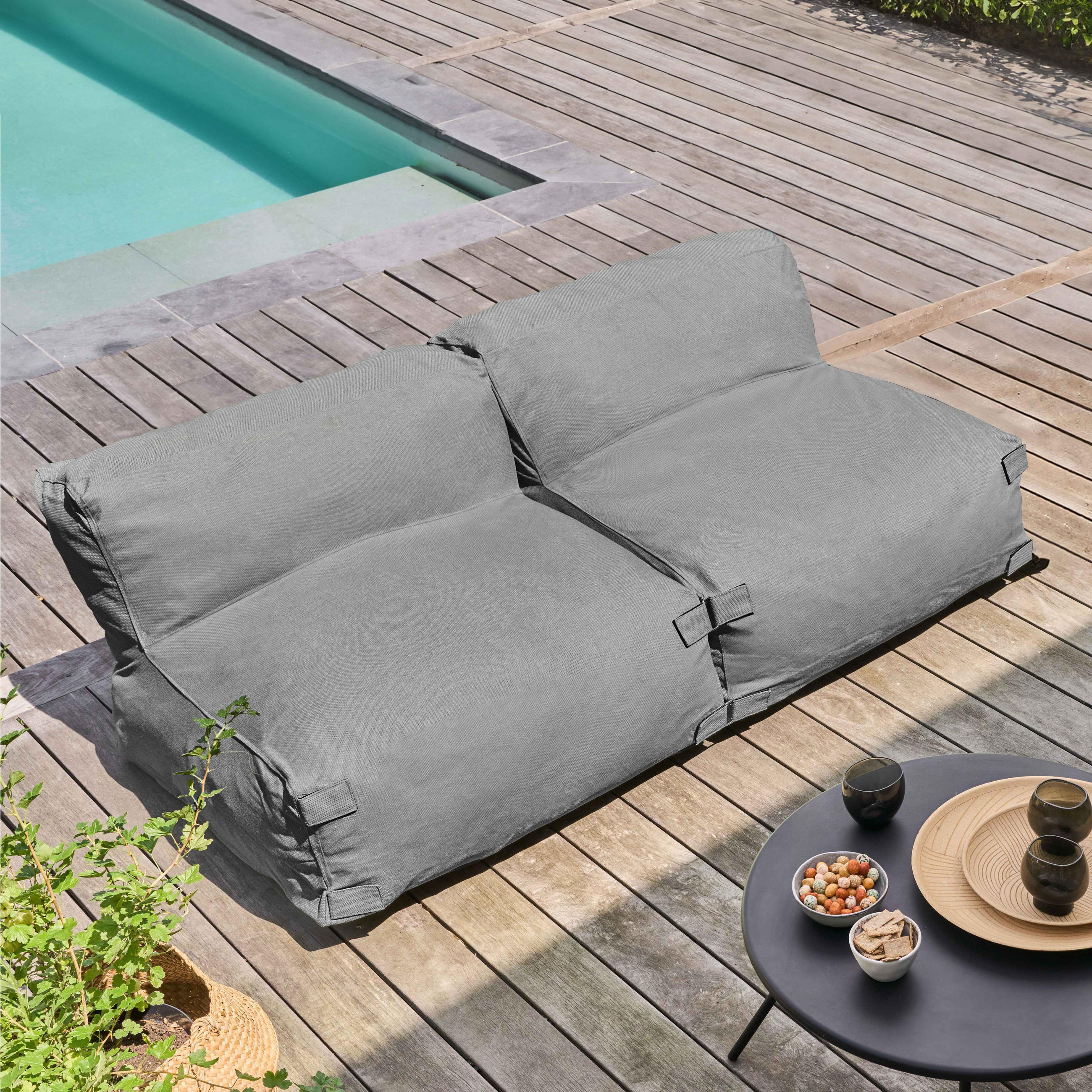 GARTENSOFA mit 2 Sitzplätzen, Grau - Grau, Textil - Oviala