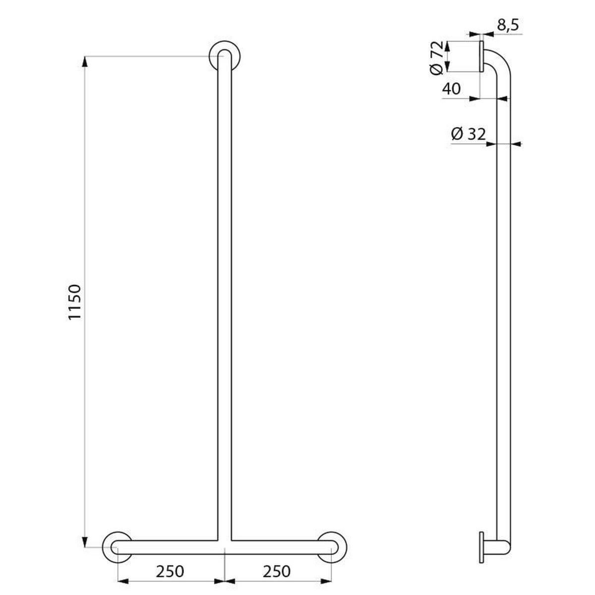 HANDLAUF T-Form ø32 1.150x500 mm Edelstahl UltraSatin - Chromfarben, Metall (15/10/118cm) - Delabie