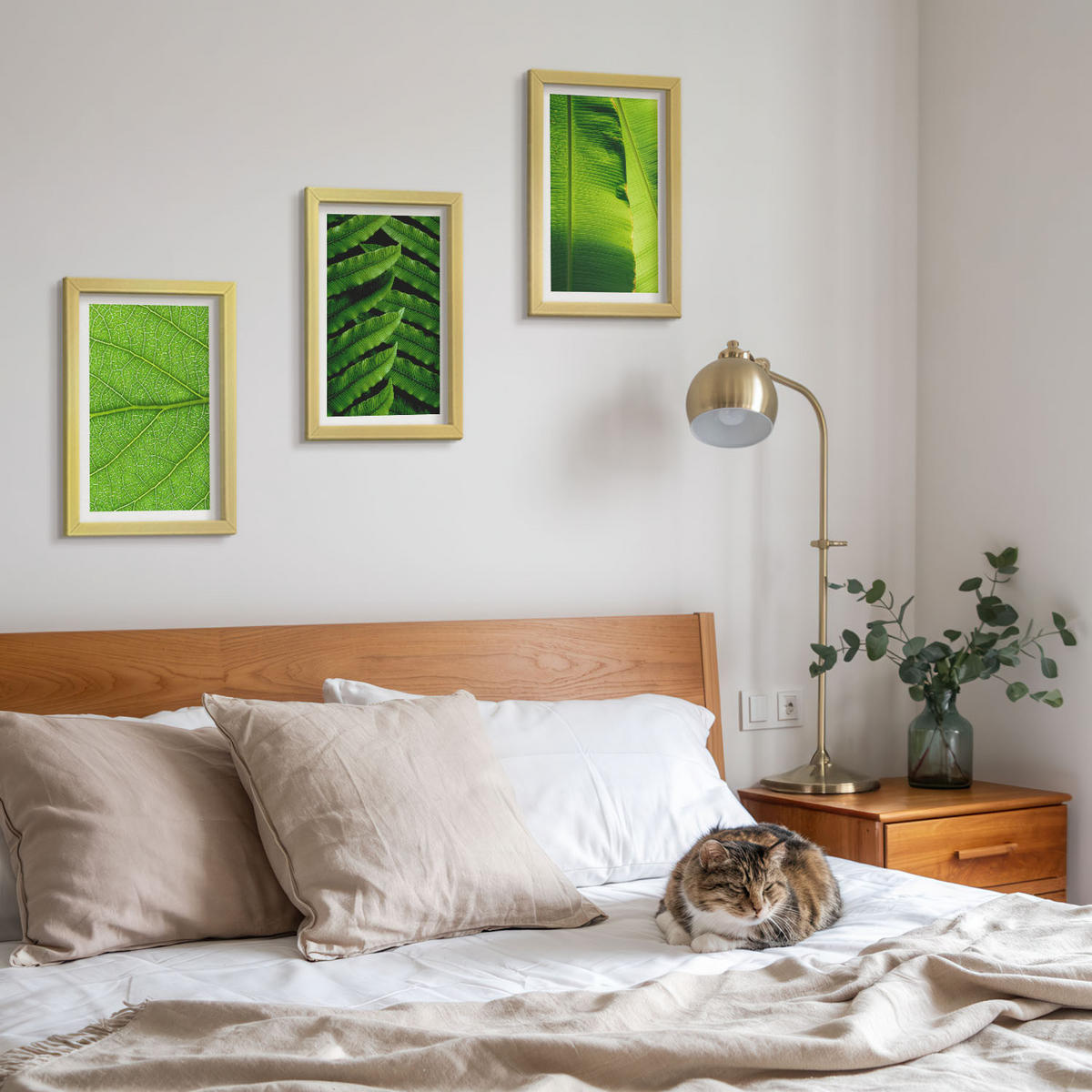 BILDER SET 3er Set - 20x30 cm Goldrahmen - Makrofotografie von tropischen Blättern - Goldfarben, Kunststoff (20/30cm) - TULUP