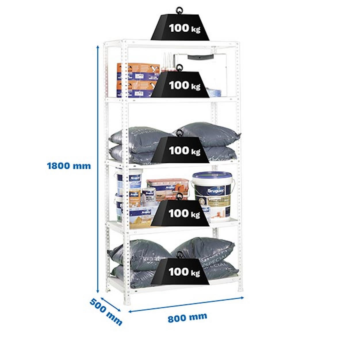 SCHRAUBREGAL PANDA | HxBxT 180x80x50cm | 5 Fachböden | Fachlast 100kg | Weiß - Weiß, Metall (80/180/50cm) - PROREGAL