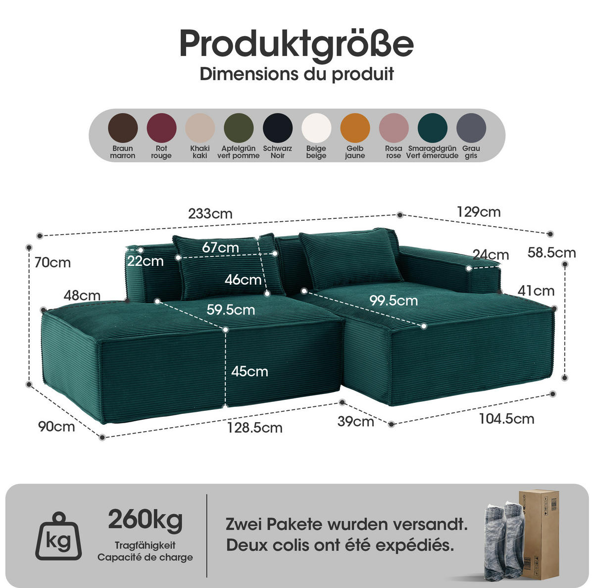 ECKSOFA aus Polyester 235 cm Retro-Grün mit Taschenfederkern und pflegeleichtem Bezug - Salbeigrün, Textil (235/129cm) - Modfu
