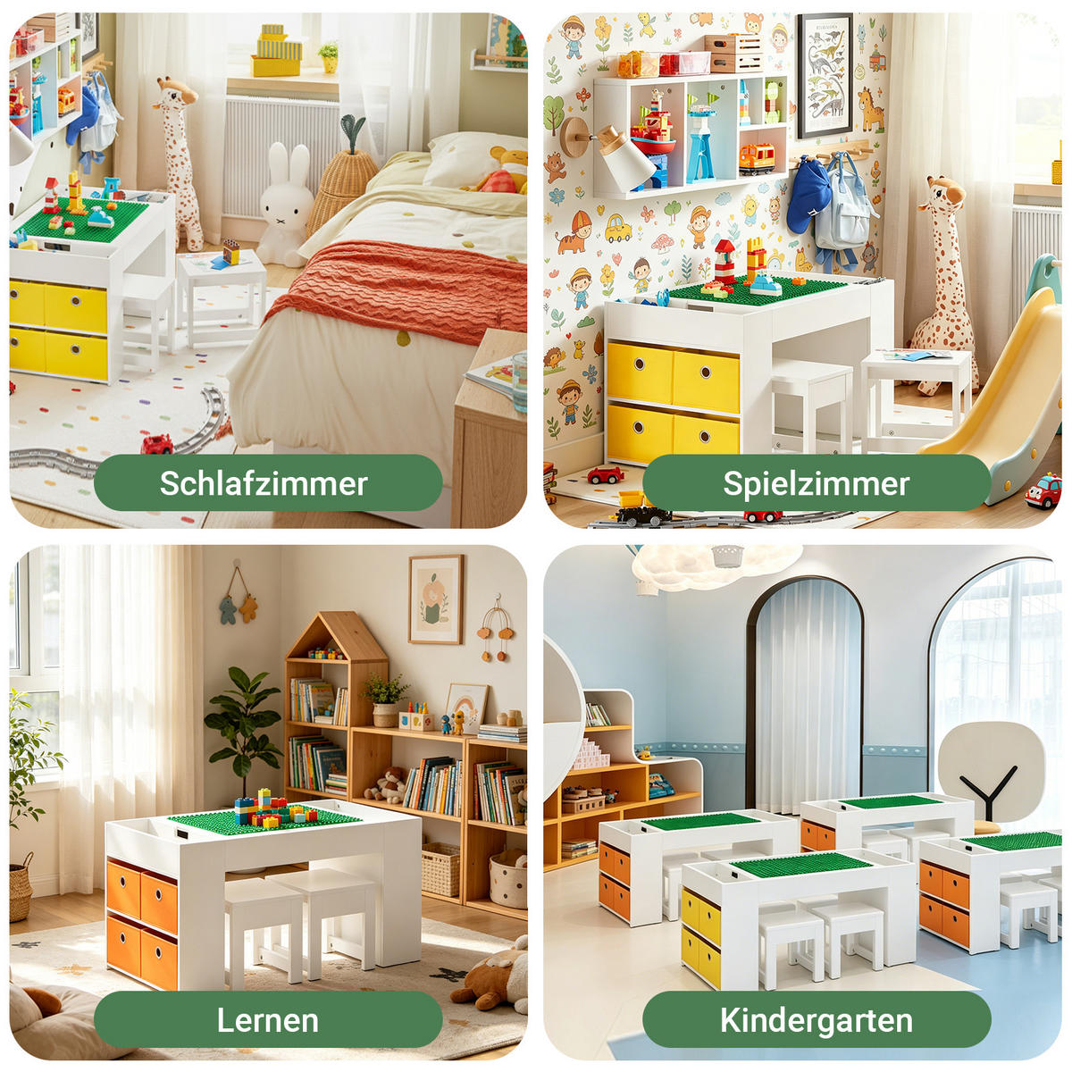 KINDERSITZGRUPPE Weiß, mit 2 Stühlen, 87 x 50 x 50 cm, Kindersitzgruppe mit Stauraum, Spieltisch, Kinderzimmer - Weiß, Holzwerkstoff (87/50/50cm) - SoBuy