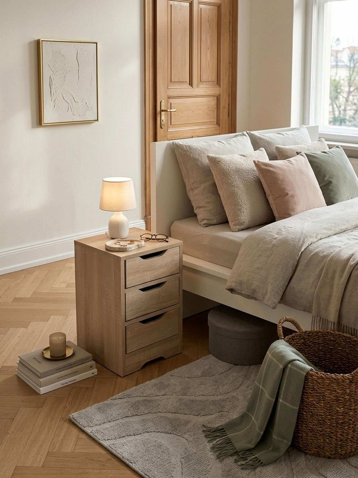 NACHTTISCH 3 Schubladen Modern Kratzfest Wasserabweisend, Beige 31x31x49 cm - Beige/Braun, Holz (31/49/31cm) - KADIMA DESIGN