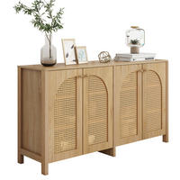 SIDEBOARD 145x40x80 cm, 4 Türen, Rattanoptik, Naturfarben - Kastanienfarben, Holz (145/80/40cm)