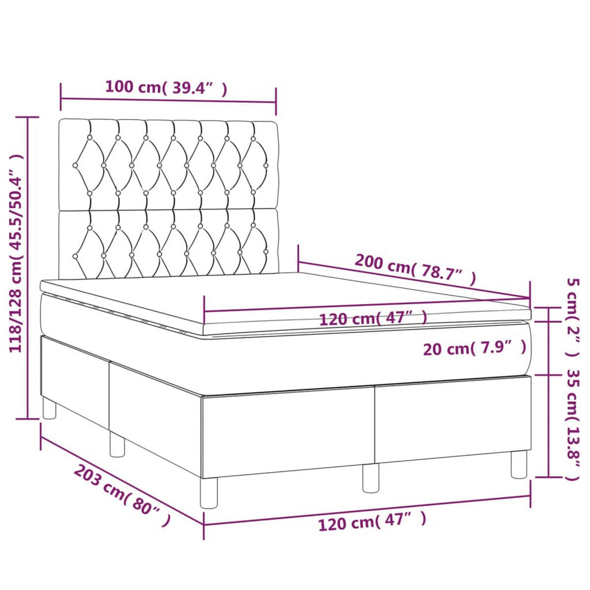 BOXBETT Mit Matratze Dunkelgrau 120/200 Cm Samt - Weiß, Textil (120/200cm) - vidaXL