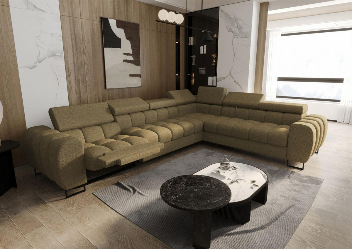 ECKSOFA Bastien Relax - Grün, Holzwerkstoff/Textil (330/260cm) - Fun Möbel