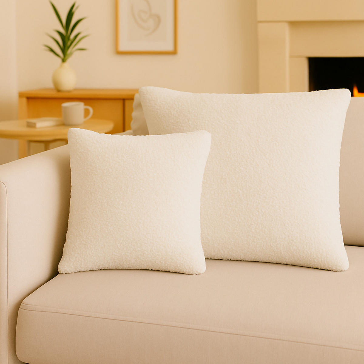 FELLKISSEN, Bouclé Teddy Zierkissen Natur Flauschkissen Dekokissen 40x40cm - Naturfarben, Textil (40/40cm) - nordic coast company