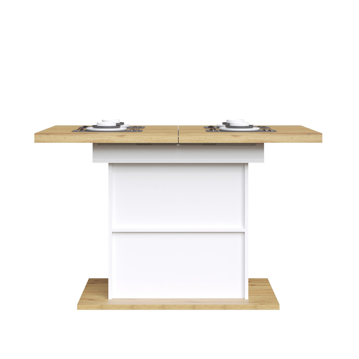 AUSZIEHTISCH 110/70/76,5 cm weiß mit Stauraum in Tischbeinen aus MDF und Metall - Weiß, Holzwerkstoff (110/70/76.5cm) - OKWISH