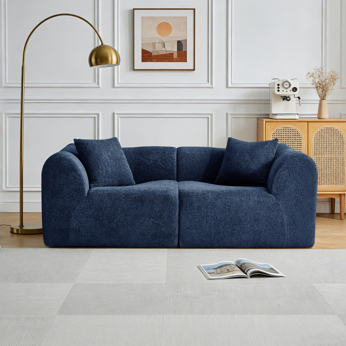 2-SITZER Sofa Samt mit 2 Kissen 193/87/67 cm Blau - Blau, Textil (87/67/193cm) - Redom