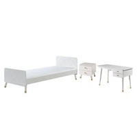 KINDERZIMMER komplett Set 3-tlg. Kamillah 2 Bett Nachtkommode Tisch - Weiß, Holzwerkstoff (210/1/110cm) - 58aufmkessel