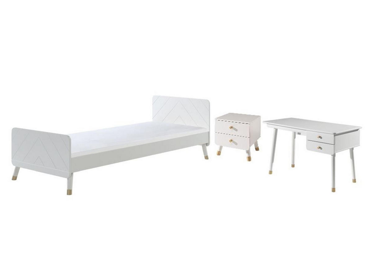 KINDERZIMMER komplett Set 3-tlg. Kamillah 2 Bett Nachtkommode Tisch - Weiß, Holzwerkstoff (210/1/110cm) - 58aufmkessel