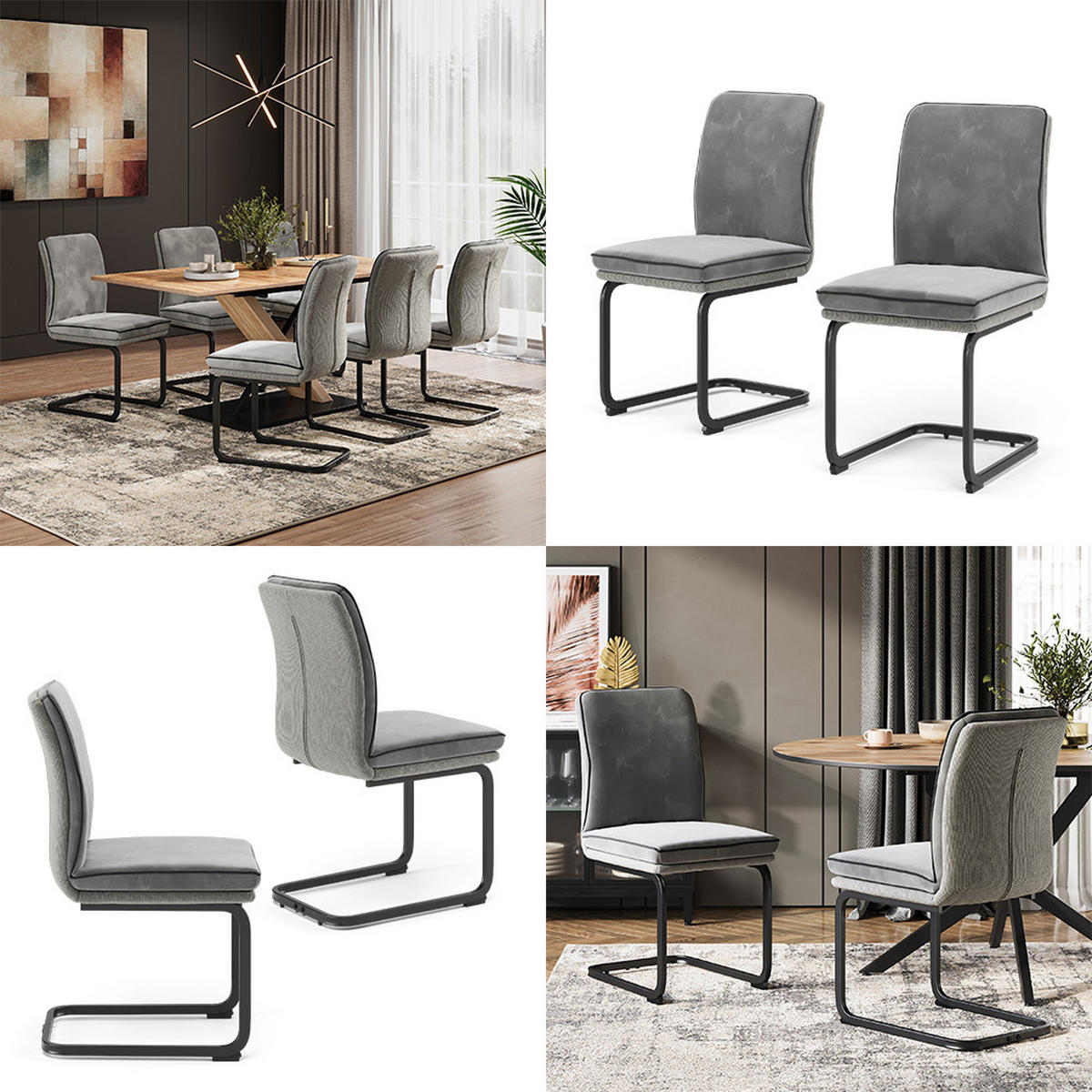 FREISCHWINGER Eleganza Grau 2er Set - Hellgrau, Textil (49/95.5/63.5cm) - Vicco