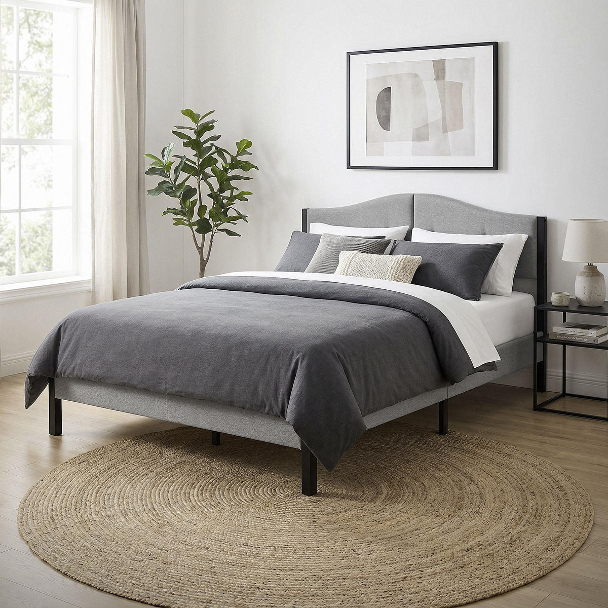 ČALOUNĚNÁ POSTEL 140x200 cm šedá s roštem a lněnou látkou - šedá, kompozitní dřevo/textil (140/200cm) - ML-DESIGN