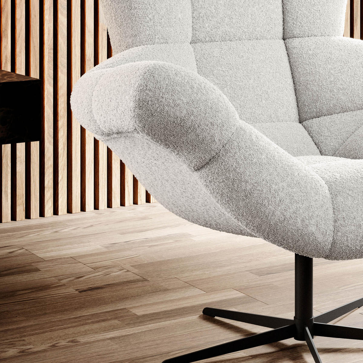 SESSEL SENSI Relaxstuhl mit 360° Drehung und Schwingfunktion – Lux-Schaumkissen, Weiß, 104x46x119 cm - Schwarz/Weiß, Holz/Textil (104/119/84cm) - DomoHome