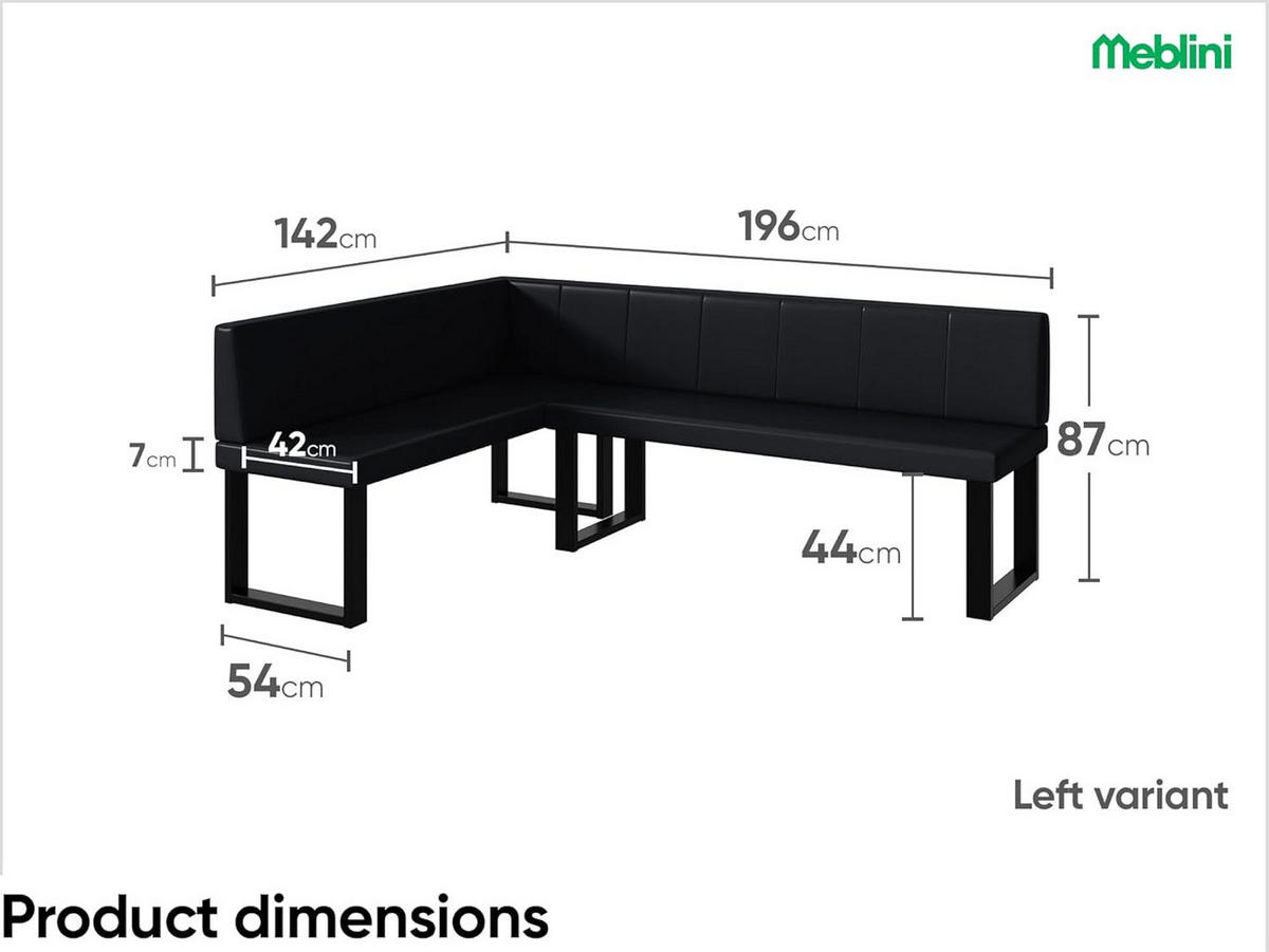 ECKBANK PETER_U - Schwarz, Leder (142/196cm) - Meblini