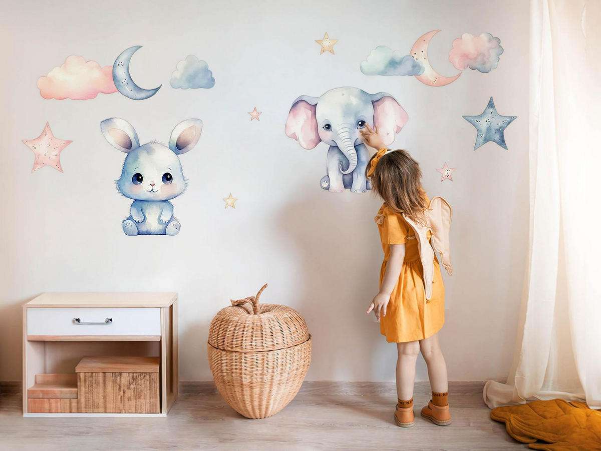 WANDAUFKLEBER 80x138cm - Pastellfarbene Tiere - Multicolor, Kunststoff (80/138/0.1cm) - Wallfluent